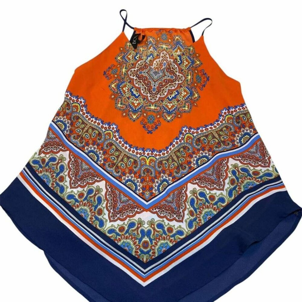 BCX Orange and Blue Patterned Tank Top